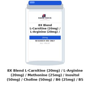 8X Blend L-Carnitine (20mg) / L-Arginine (20mg) / Methonine (25mg) / Inositol (50mg) / Choline (50mg) / B6 (25mg) / B5 (5mg) / B12 (1mg)